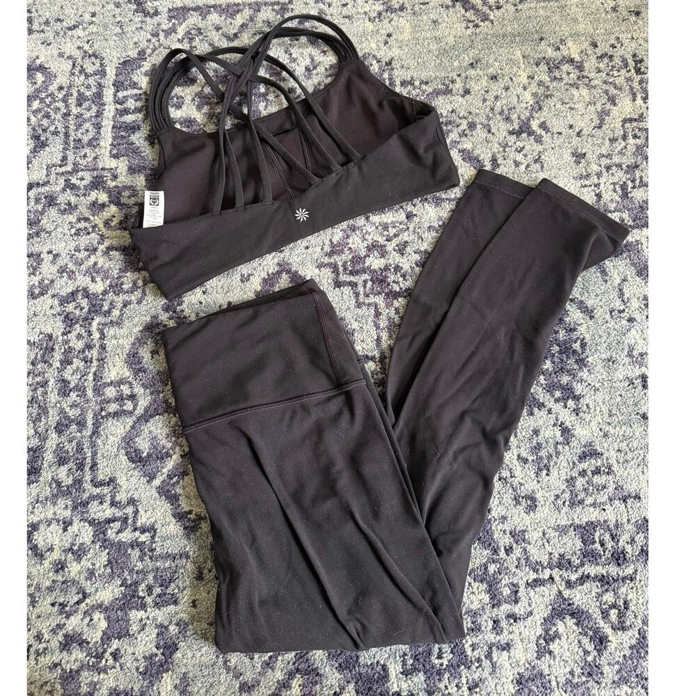 Athleta | Sz Medium Black Matching Set- Crossover Back Bra & Elation 7/8 Legging - Picture 1 of 8